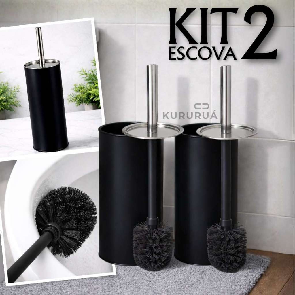 Escova Sanitária Limpeza Vaso Sanitário Banheiro Com Cabo Suporte Inox Preto