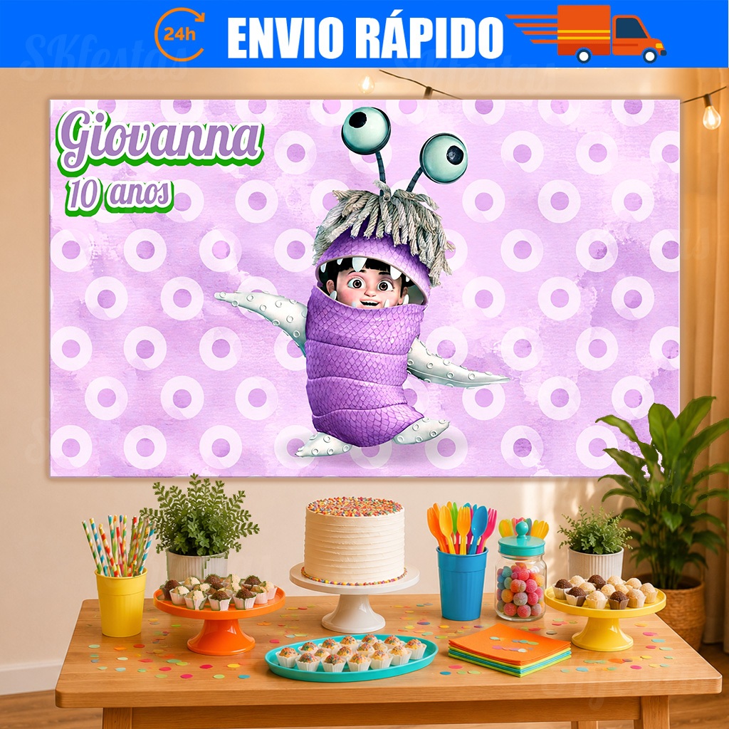 Painel de Festa Personalizado Monstros SA Boo, Decoração Cenários, decoração de festa, Mêsversário, aniversário