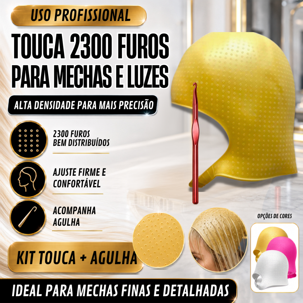 Touca Para Mechas Luzes Reflexo Alinhado Com Alça Silicone 2300 Furos Profissional