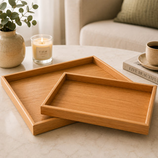 Kit 2 Bandejas MDF Madeira Decorativa Café Chá Decoração Organizador Lavabo Mesa Posta