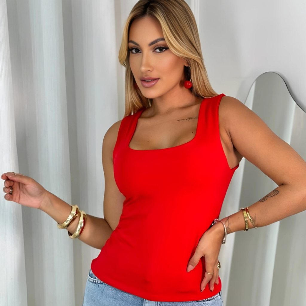Blusa Regata Feminina Quadrada Básica Feminina Moda Blusinha