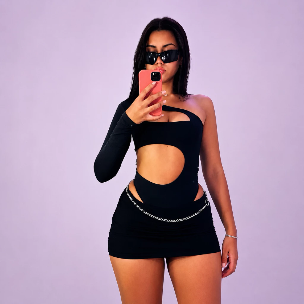 Conjunto Feminino Body Com Recortes+Saia Curta Justa|Moda Ginga Festa e Balada (ANDROMEDA) — imagem 1