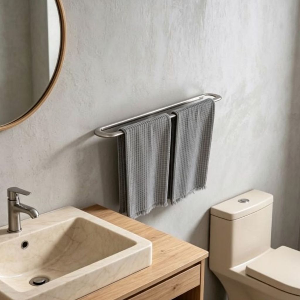 Porta Toalha De Banho 65cm Agata Aço Inox Suporte Para Banheiro e Utilidades De casa Grego Metal