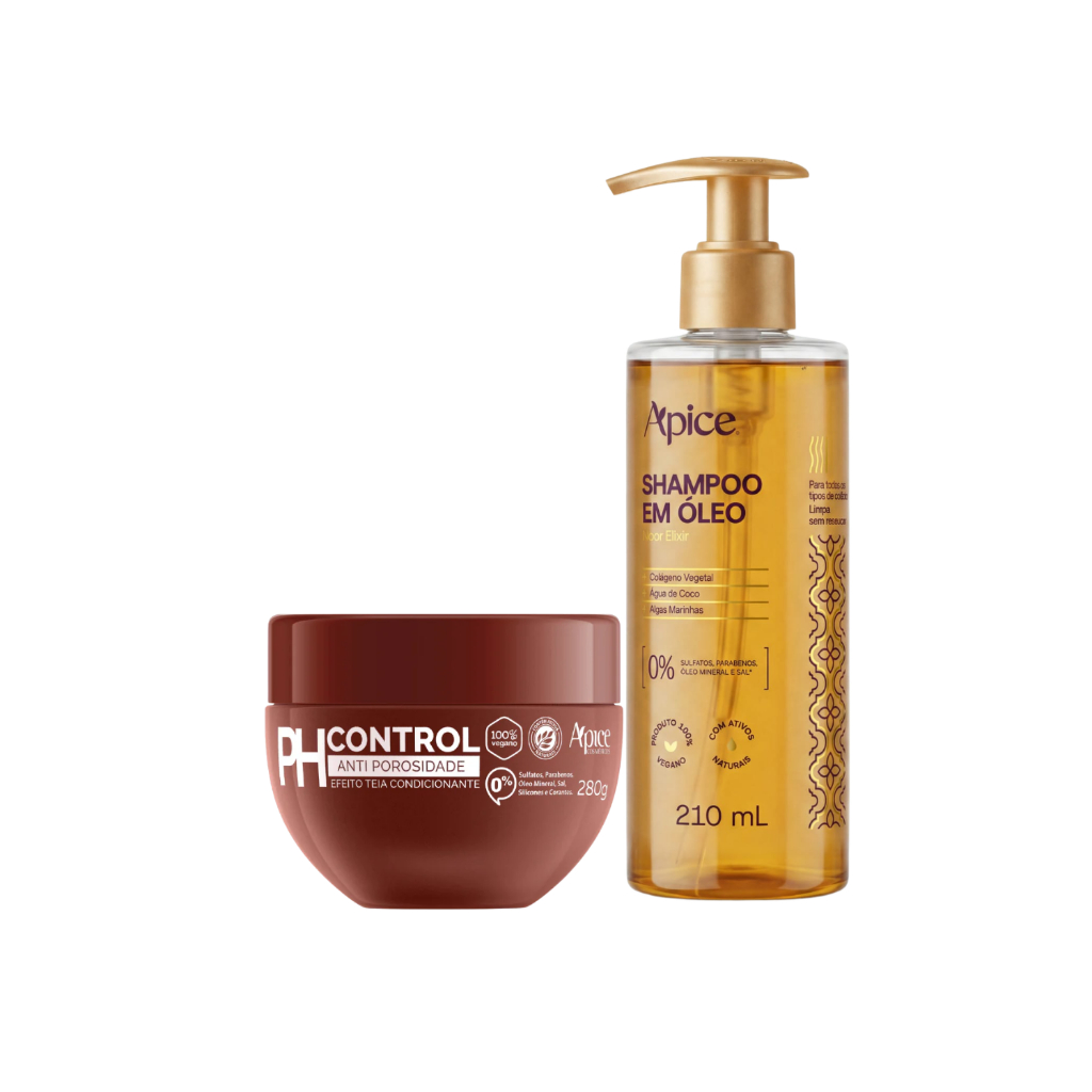 Kit Shampoo em Óleo210ml + Tratamento Anti Porosidade PH Control 280g Ápice