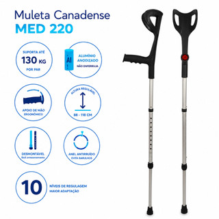 Par Muleta Canadense Desmontável Em Alumínio Leve AJustável Até 130kg Antiderrapante 10 níveis de Altura