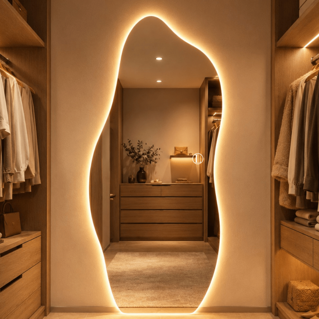 Espelho Lopazzi Orgânico Corpo Inteiro 170x70cm com 3 Tonalidades de Led Quente Neutro e Frio Para Decoração de Luxo