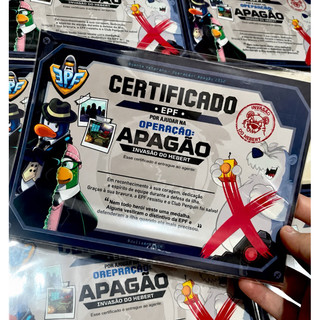 Plaquinha decorativa - Certificado EPF club penguin missão apagão 2012
