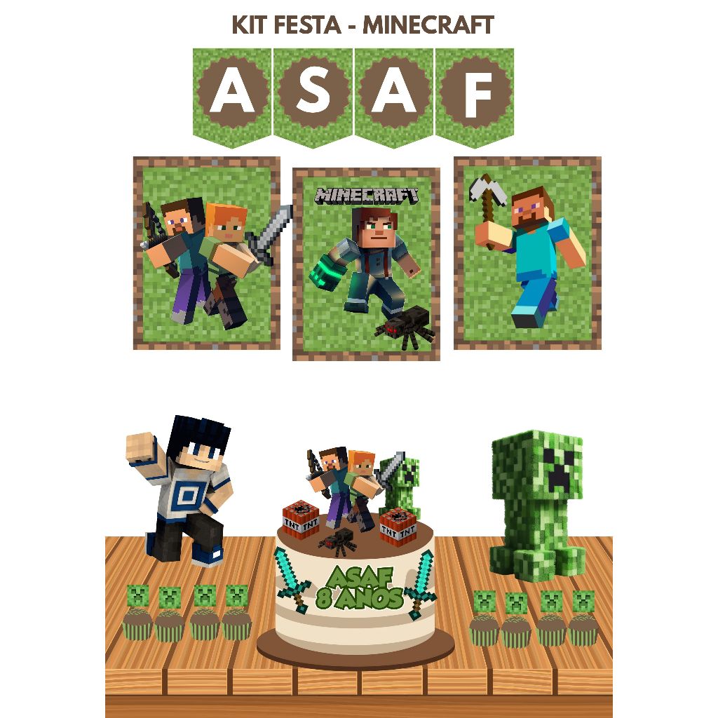 Kit só um bolinho MINECRAFT, festa MINECRAFT - lembrancinhas personalizadas, decoração aniversário, MESVERSÁRIO