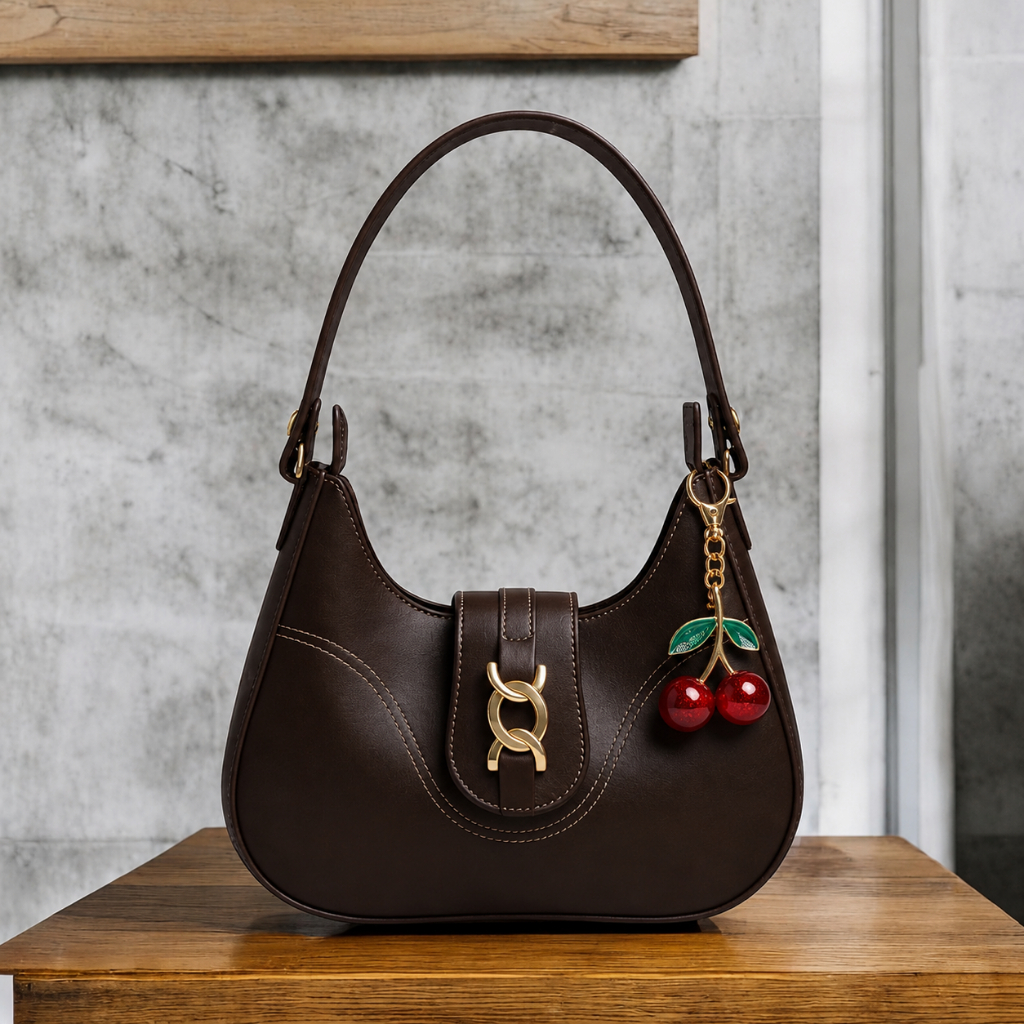 Bolsa Charm Casual de Ombro + Chaveiro Cereja Estiloso