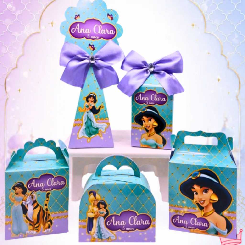 Kit Festa Princesa Jasmine caixas Personalizadas Infantil - PEGUEeMONTE Decoração - Lembrancinha
