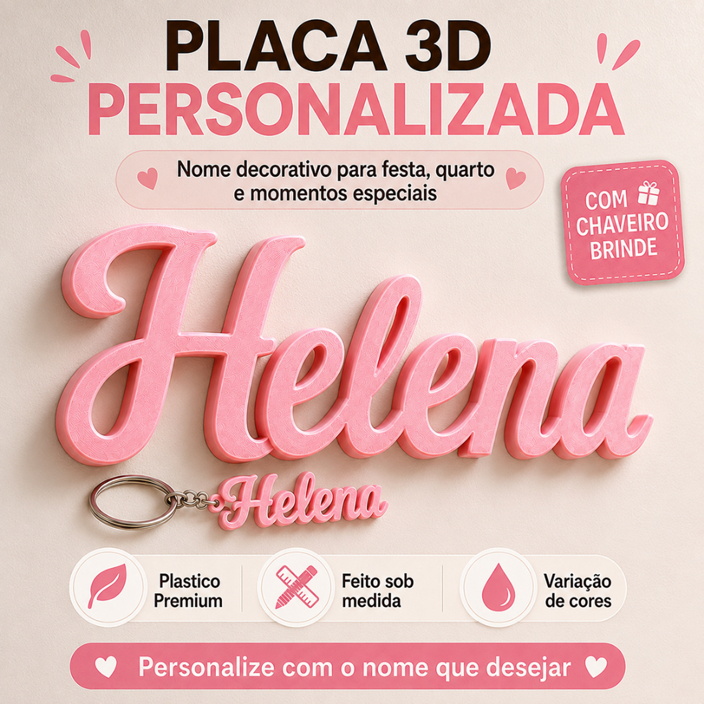 Placa Nome Personalizado 3D Decoração Aniversário Casamento Batizado Quarto Infantil Mesa Decoração