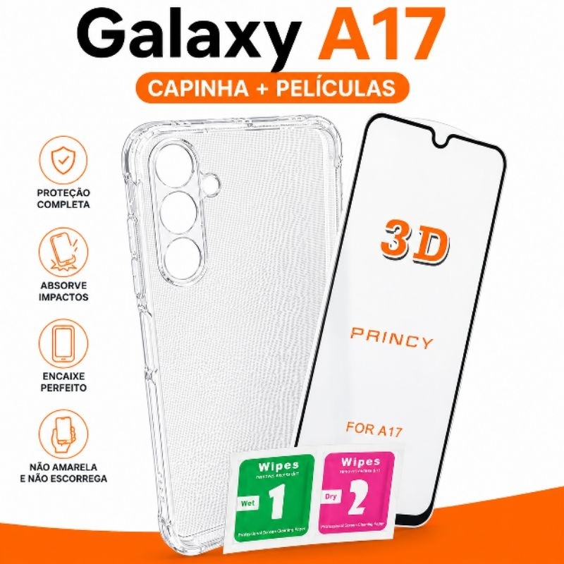 Capa para Samsung Galaxy A17 Transparente TPU ou Kit Proteção Completo com Película de Vidro 3D | Cerâmica| Privacidade.