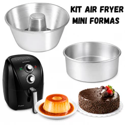 KIT 2 Mini Formas Suiça para Bolo?Pudim + Redonda Torta Fritadeira Air Fryer 3.5LT