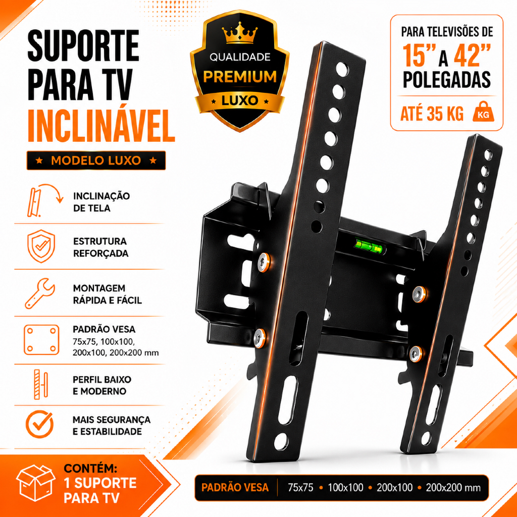 Suporte Para Tv Inclinável 15 a 42 Pol Lcd Led Qled Oled Universal Samsung LG 25
