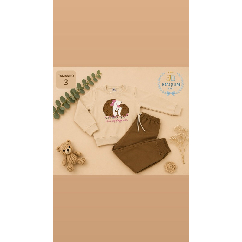 Conjunto de Moletom Infantil Menina Doce Folia Ouriço – Blusa Manga Longa + Calça Tam. 3