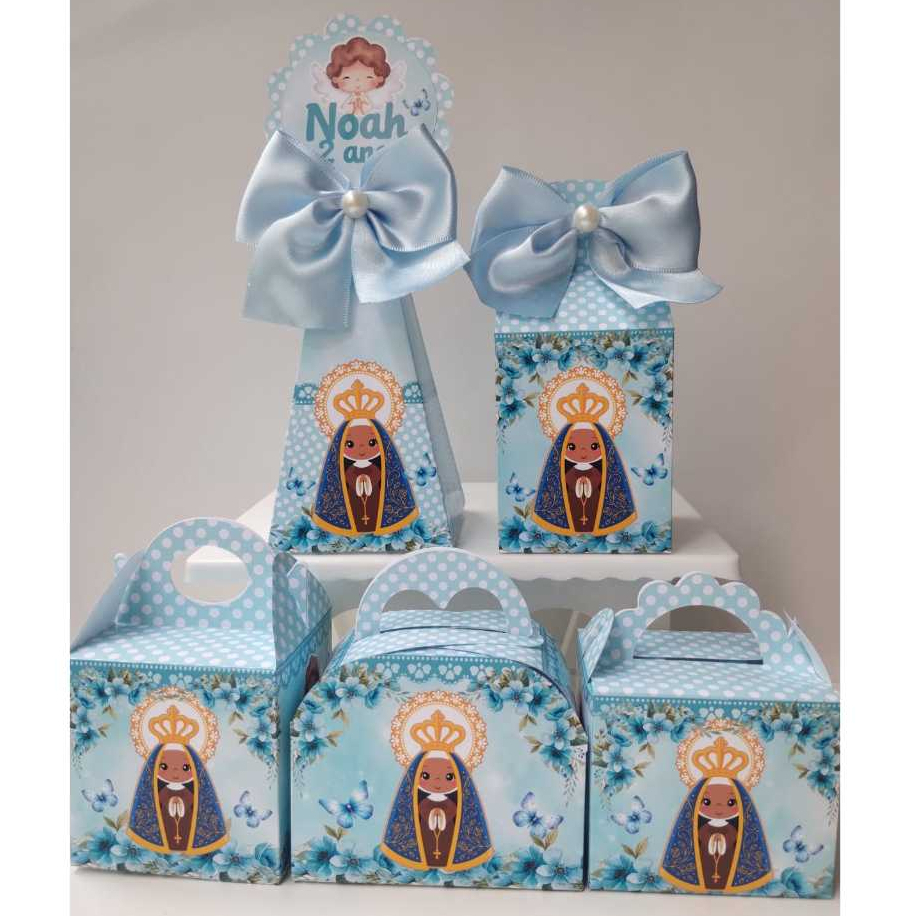 Kit Caixinhas Nossa Senhora Aparecida Azul Personalizado Lembrancinha para festa de aniversário