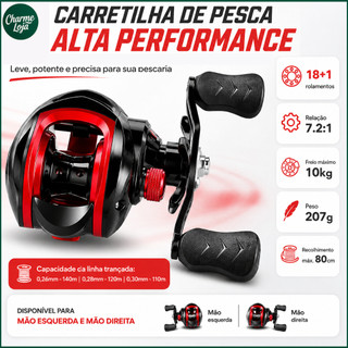Carretilha de Pesca 18+1 Rolamentos Relação 7.2:1 Freio Máximo 10kg Mão Esquerda e Direita