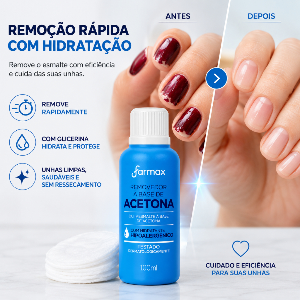 Removedor Esmalte Acetona Hidrata Unhas Cutículas Acetona Remove Rápido Hipoalergênico Com Glicerina 100ml — imagem 2 de 2