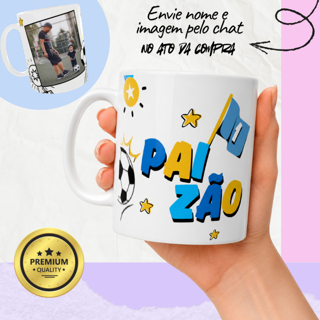 Caneca Porcelana Personalizada PaiZão Xícara Cerâmica Personalizada Foto Nome Presente Dia dos Pais