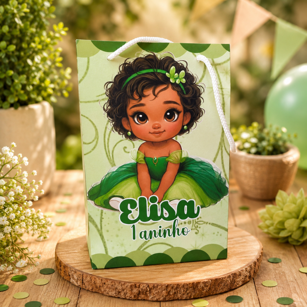 Kit Sacolinha Surpresa Personalizada para Festa Infantil de Criança Mimo Lembrancinha de aniversário Tiana Baby Cute