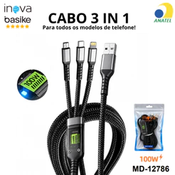 Cabo Carregador Inova 3 Em 1 Para iPhone, Tipo-c E Micro Usb