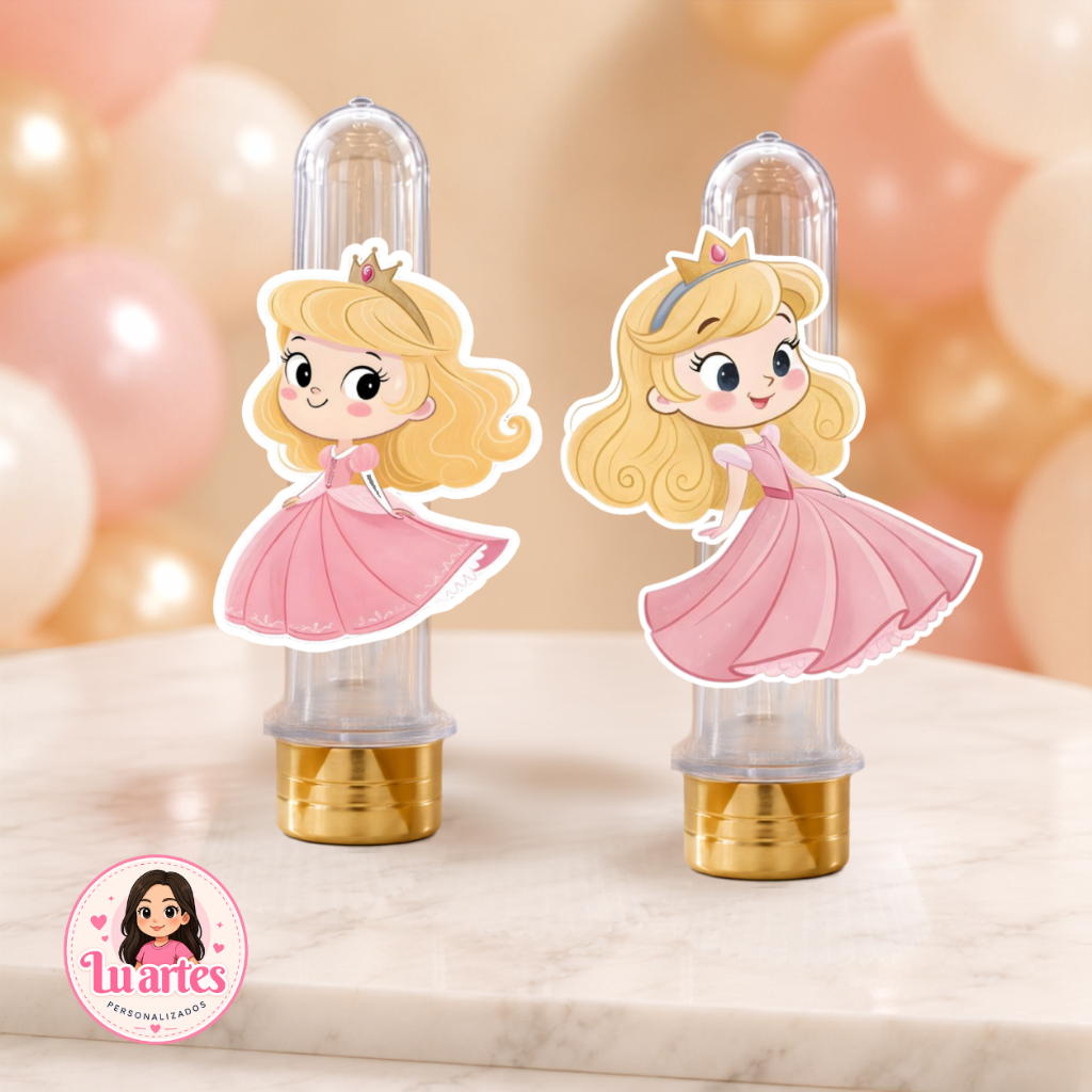 Aplique para Tubete Bela Adormecida Cute Personalizado | Decoração Festa Infantil | Lembrancinha Aniversário | Kit Festa