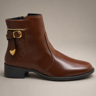 Bota Coturno Feminino Salto Baixo Cano Curto Inverno com Ziper Botinha Inverno/Outono