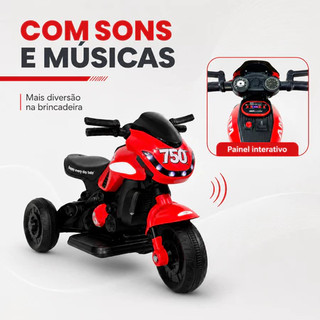 Mini Moto Elétrica Infantil Vermelha Recarregável Moto a Bateria Esportiva com Som e Luz