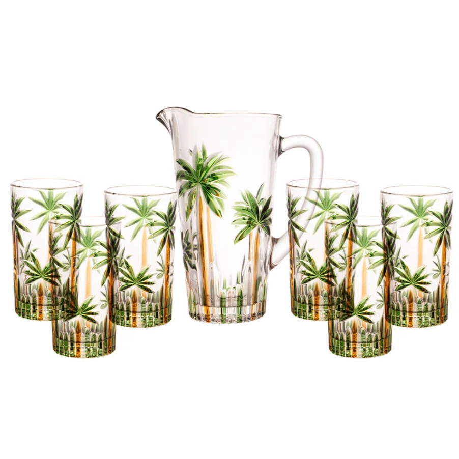 Conjunto Jarra com 6 Copos de Cristal Ecológico Palm Tree Handpaint Wolff