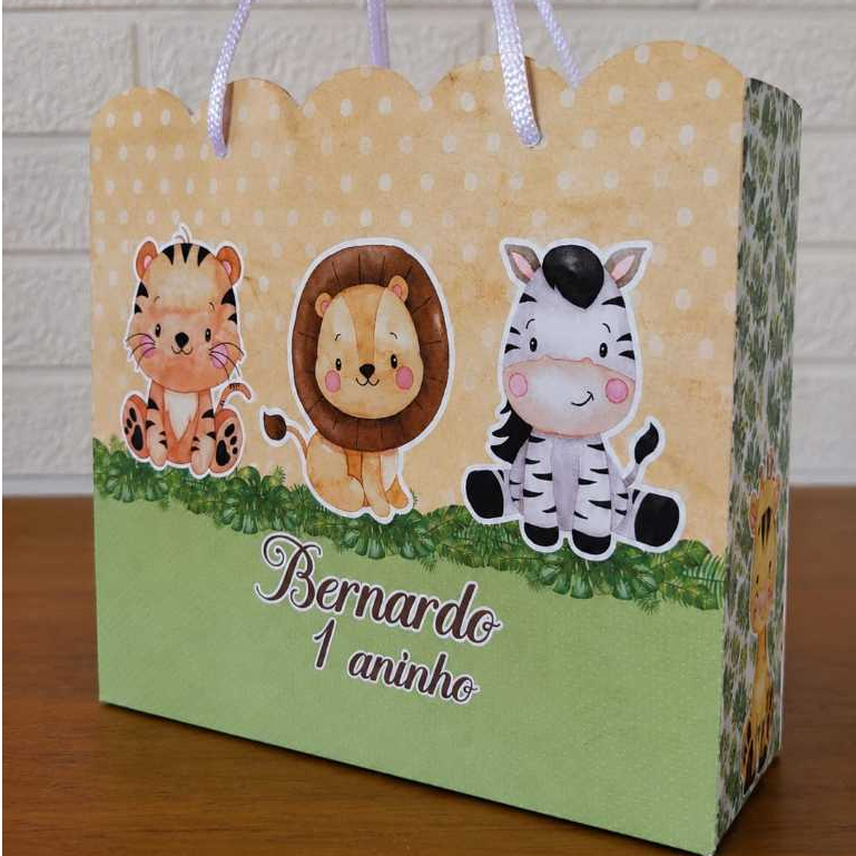 Sacolinha Bolsinha Personalizada Safari baby – Lembrancinha de Aniversário, Sacolinha Surpresa, Bolsinha – Fazemo