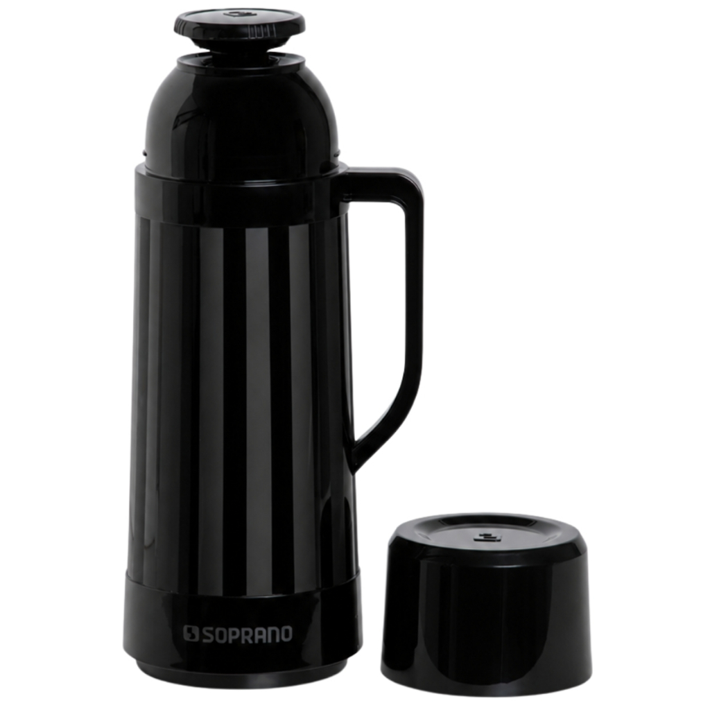 Imagem Garrafa Térmica 1L Preta Ampola de Vidro Conserva Quente e Frio Café Chá Chimarrão Alta Durabilidade