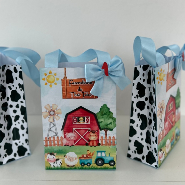 Sacolinha Surpresa Personalizada Lembrancinha Fazendinha Azul - Semi Montadas- Kit Festa-Aniversario