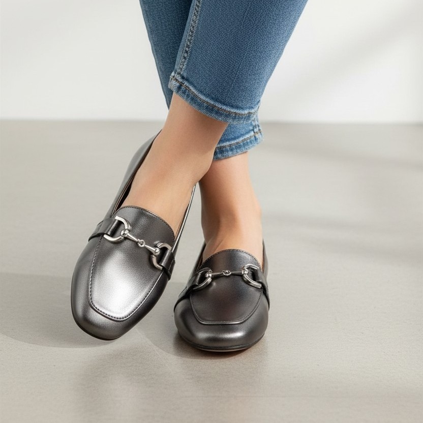 Sapatilha Mocassim Feminino Bico Quadrado Confortável Enfeite ABS Elegante Sintético Premium Moderno do 34 ao 40