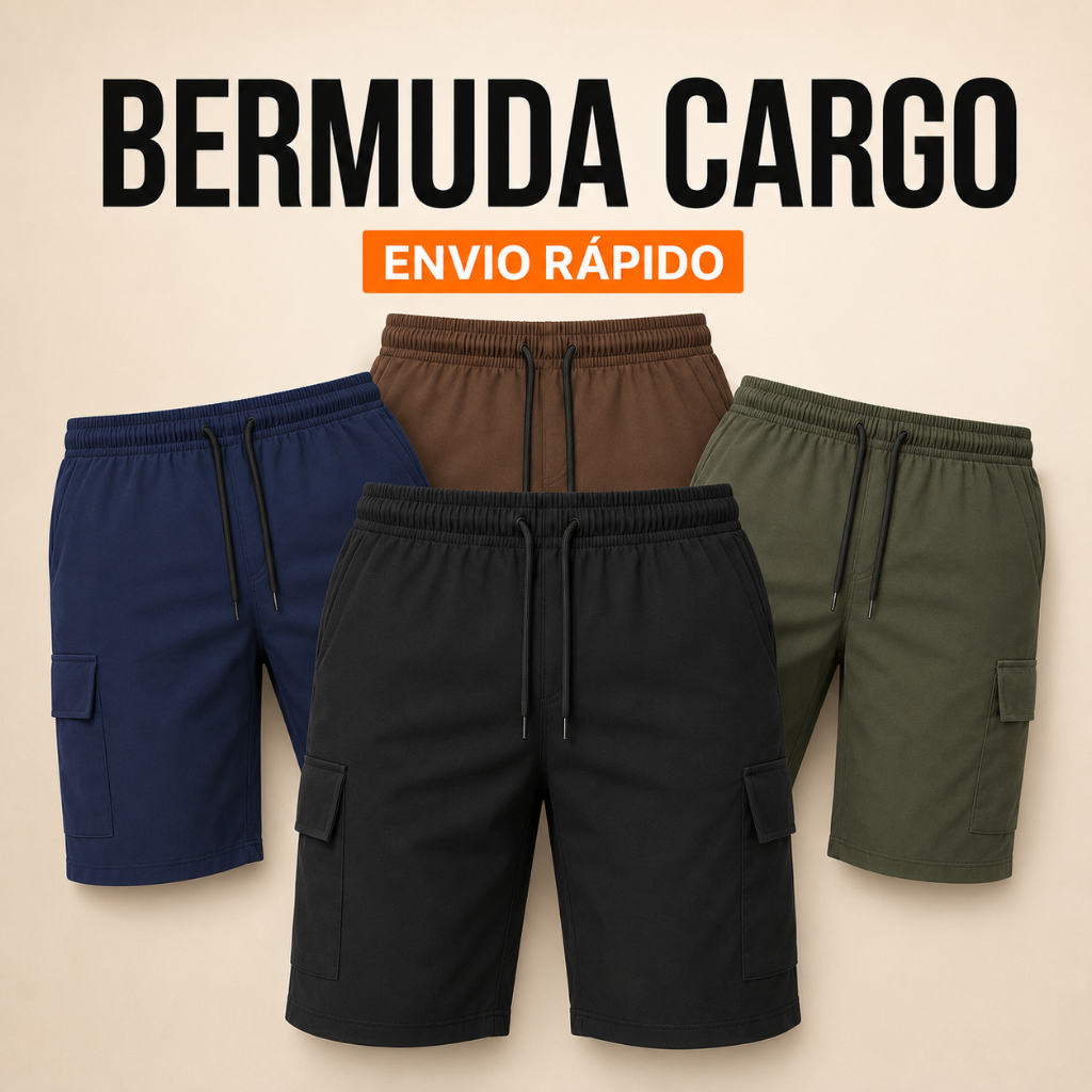 Bermuda Cargo Masculina Plus Size Tactel Com Elastano Para Academia e Dia e Dia Com Cordão e Bolsos