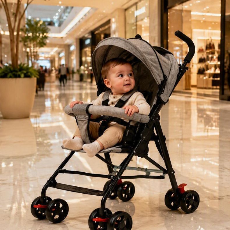Carrinho De Bebê Passeio Guarda Chuva Preto Cinza Rosa