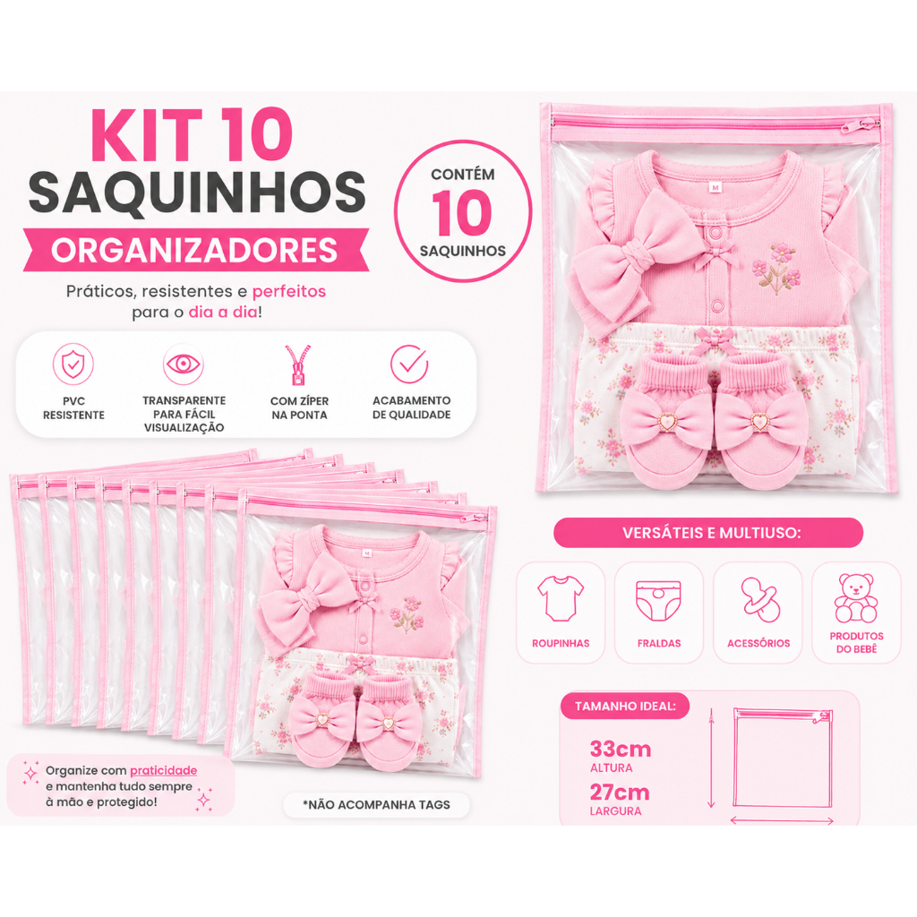 Kit 10 Saquinho Saco Maternidade Bebê Organizador Mala Maternidade