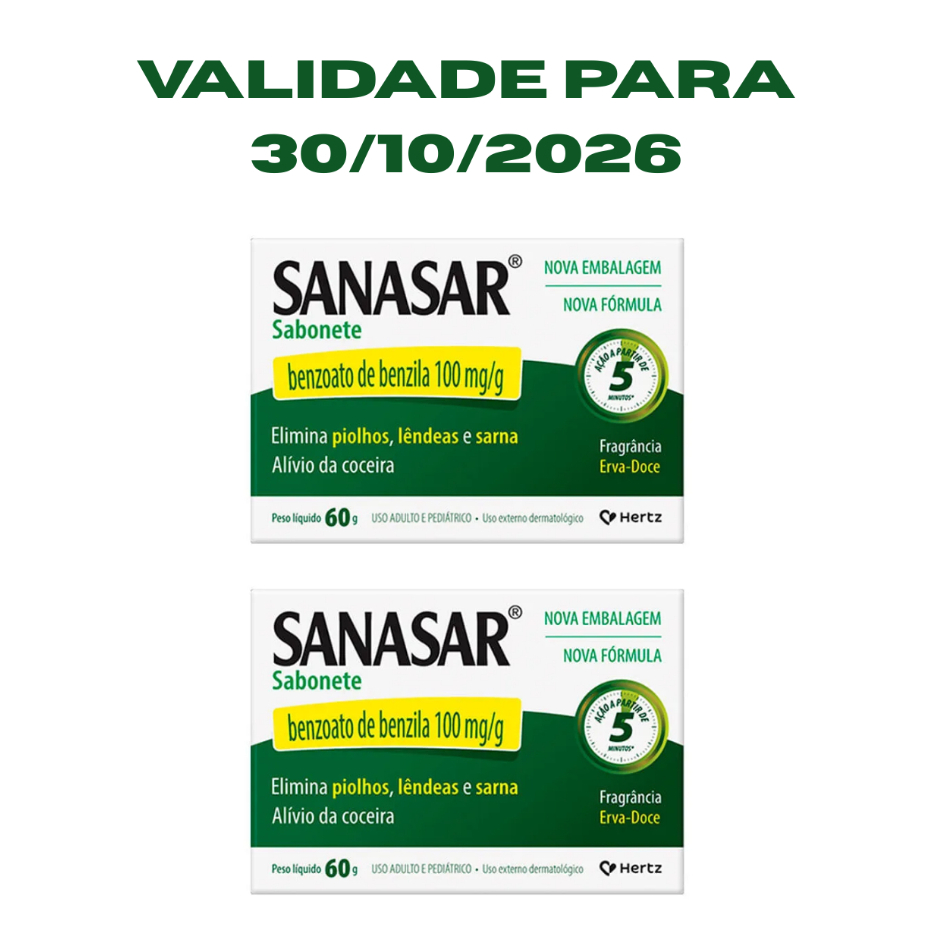Kit 2x Sabonete Sanasar Eliminação de piolhos, lêndeas e sarna 60g