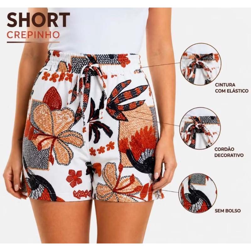 Short Feminino Estampado Cintura Alta Soltinho Leve Confortável Verão Premium G e GG