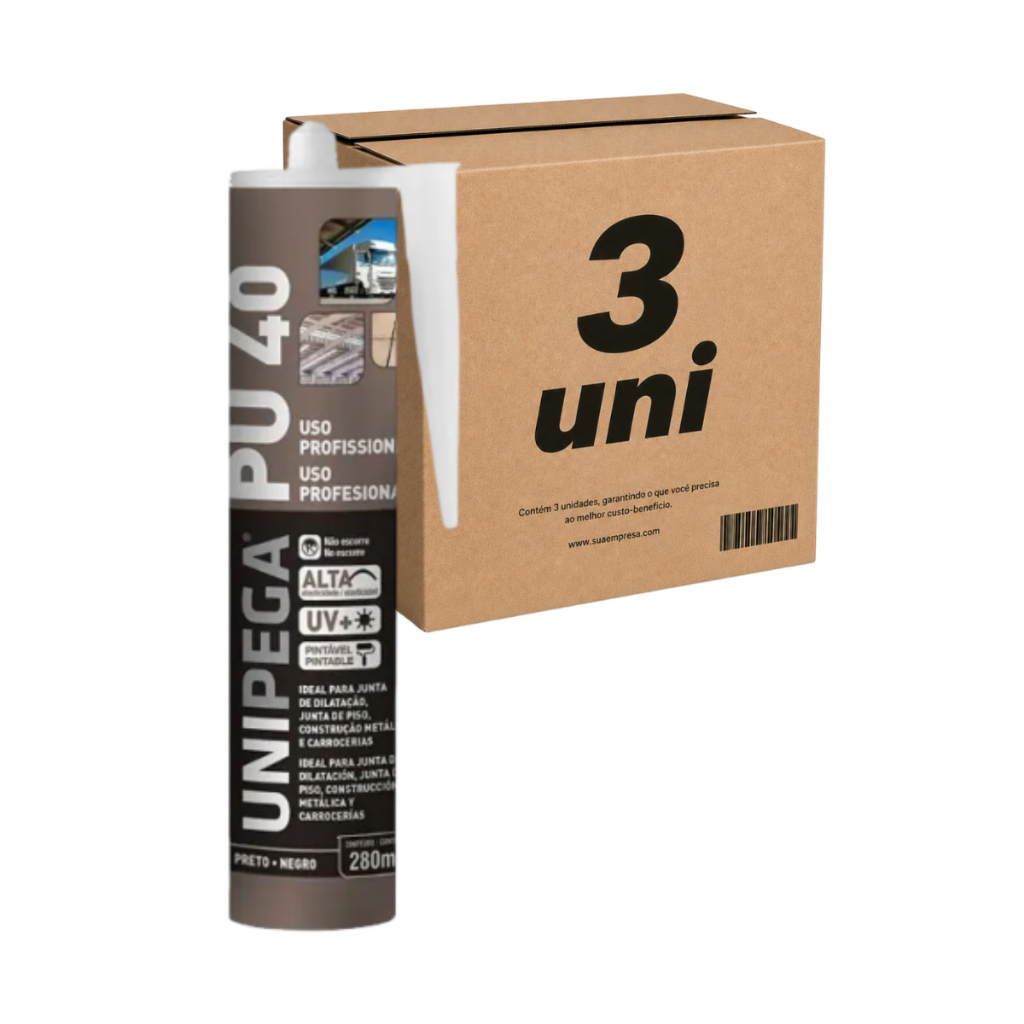 Kit 3 Selante Pu 40 Cartucho Preto 400g