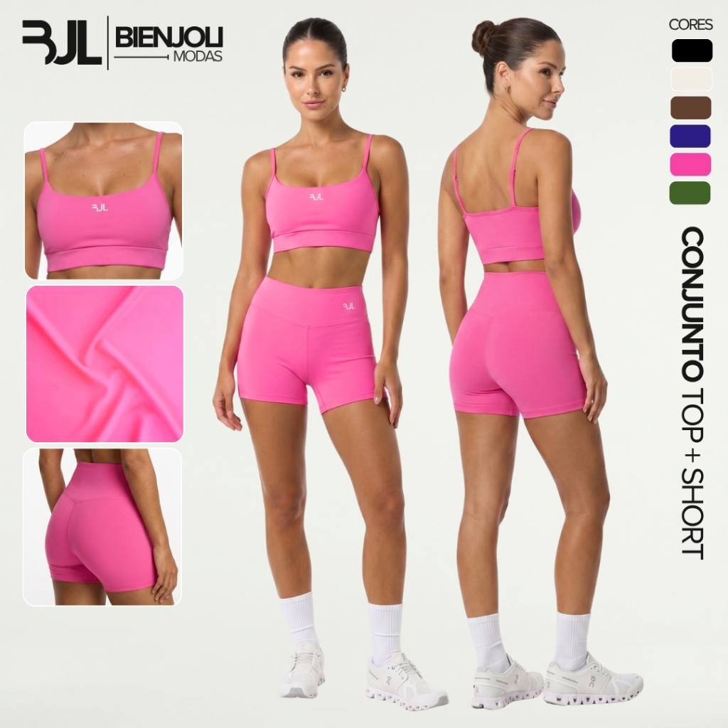 Conjunto Top e Short Fitness Feminino ZERO TRANSPARÊNCIA Academia Conforto Corrida Treino Musculação