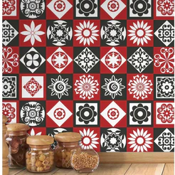 Adesivo Azulejo Grego Vermelho Mandala para Área Gourmet 5 Metros