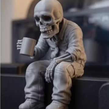 Escultura Esqueleto Tomando Café