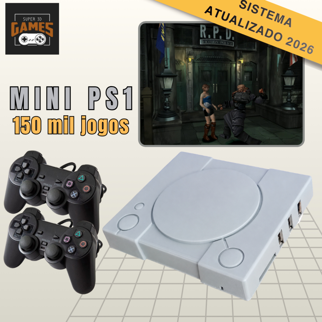 Super Console Retro PSX l Super 3D Games com 150 mil jogos e 2 Controles 2 Cores 2026