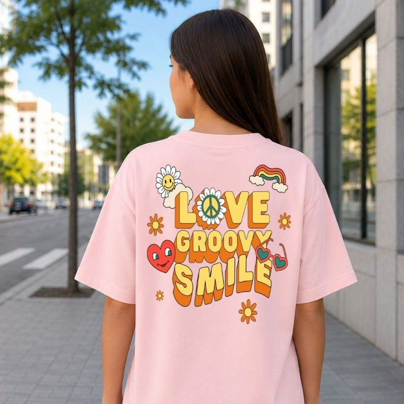 Camiseta Manga Curta Feminina Menina Oversized 100% Algodão Lançamento Estampa Love Smile 4 ao 16
