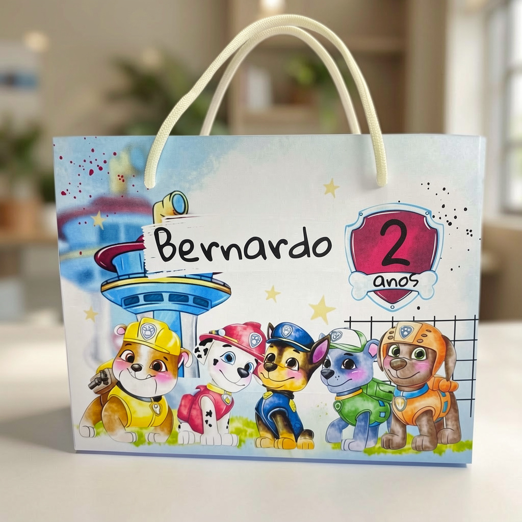 Kit Sacolinhas Personalizadas Festa Patrulha Canina Aquarela - Lembrancinha