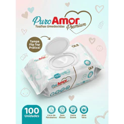 Kit 03 Pacotes Toalhas Umedecidas Puro Amor Premium com 100 Unidades Cada – Tecido Mais Grosso
