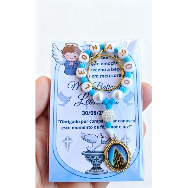 kit Lembrancinha Batismo Mini terço personalizado com cartão , mini terço Nossa Senhora , batizado, Crisma, eucaristia..