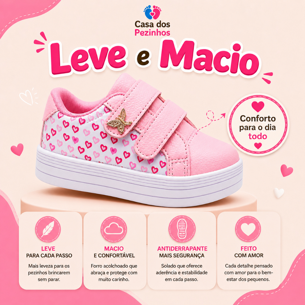 Tênis Infantil Menina com Velcro e Pingente Borboleta — imagem 2 de 2