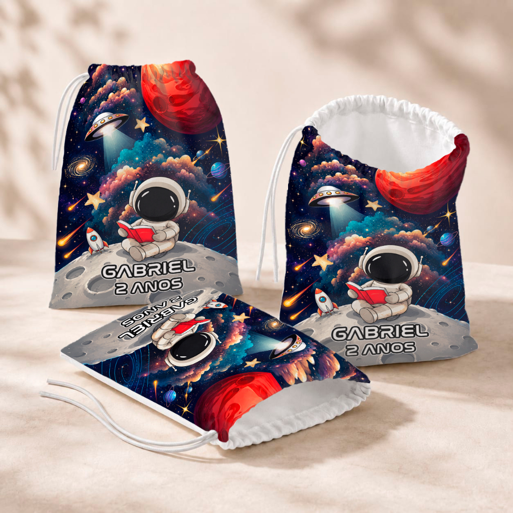 20 Sacolinhas Personalizada Festa Infantil 18x26 Aniversário Lembrancinha Astronauta M5