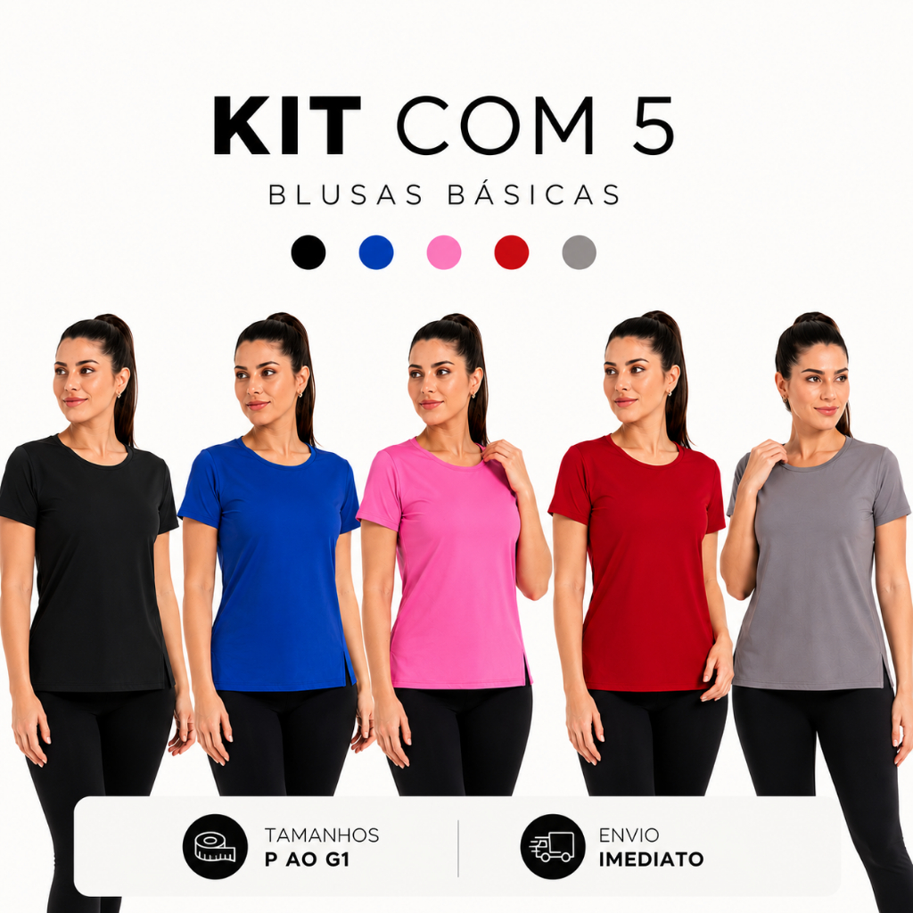 Kit 5 Blusas Academia Feminina Tapa Bumbum Treino Fitness Corrida
